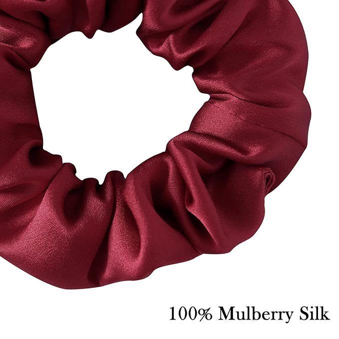 Mulberry Silk Hair Scrunchie, 100% Silk, No Damage for Frizz Prevention, Sleep and Night Scrunchie, Hair Accessories for Women (Wine Red)-1 Count