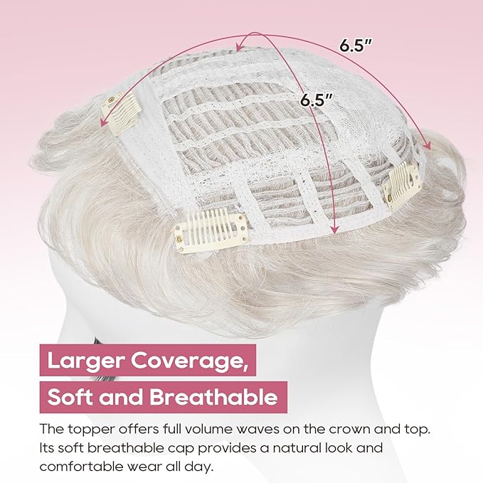 REECHO Hair Topper, Short Wiglet Hair Topper for Women with Thinning Large Coverage Synthetic Top Crown Hairpiece for Women (Pearl Platinum)