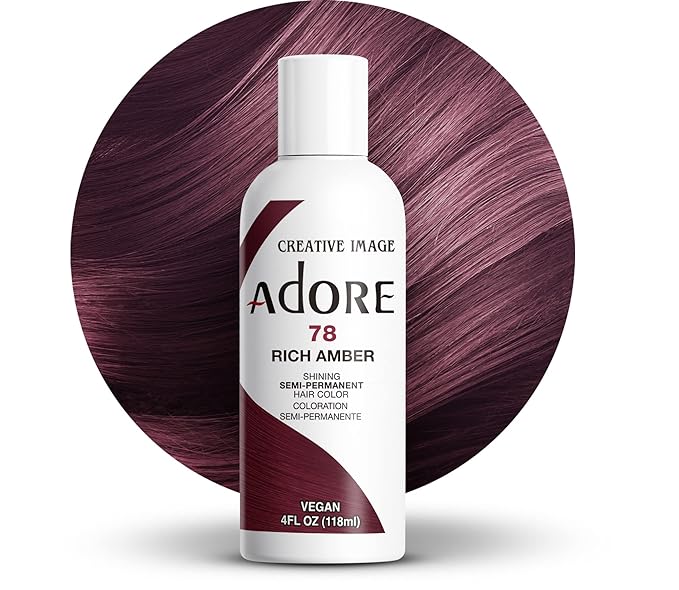 Adore Semi Permanent Hair Color (078 Rich Amber) | Vegan & Cruelty-Free Brown Hair Dye | No Ammonia, No Peroxide, No Alcohol | 4 Fl Oz (Pack of 1)