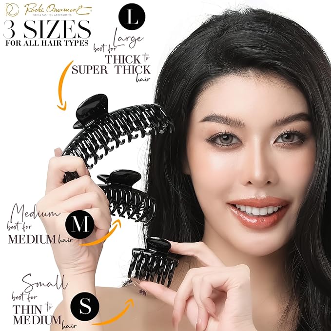 RC ROCHE 6 Pcs Double Claw Hair Clip Tooth Claw Clip Grip Tooth Jaw Clamps Thin Fine Hair Strong Hold No Slip Undo Clutchers for Women, Medium Black