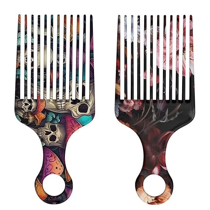 2 Pcs Afro Pick Comb for Natural Curly Hair,Portable Styling Hair Pick for Travel,Anti-Static,Cute Afro Comb for Women Men and Girls(Orange-T9)
