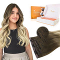 DOORES Clip in Hair Extensions Set 22 Inch 150g, 4pcs Invisi Edge Clip ins and 3pcs Classic Seamless Clip ins, Injected Virgin Real Human Hair Extensions Natural Invisible Straight, #3/8/613