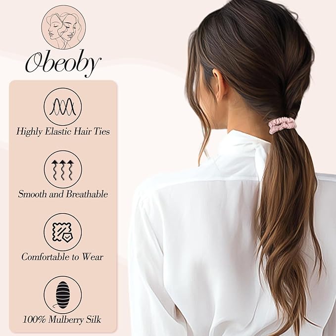 5 Pcs Mulberry Silk Hair Ties, Silk Hair Scrunchies Pink Valentines Day Gifts for Women Girls