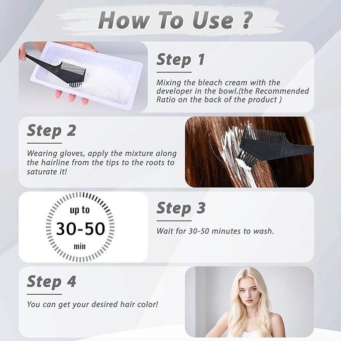 Gentle Cream Hair Bleach Kit, Ammonia-Free Bleach for Hair with Developer, Lifts Up to 8 Levels, No-Drip Hair Lightening Kit for Home Use