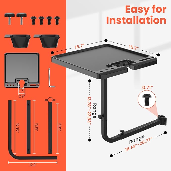 TASALON Salon Metal Tray Attached to Chair 360 Degree Rotation Barber Chair Tray for Dental, Cart with 2 Magnetic Bowls,Fully Adjustable Hairstylist for Barber Tattoo Tools