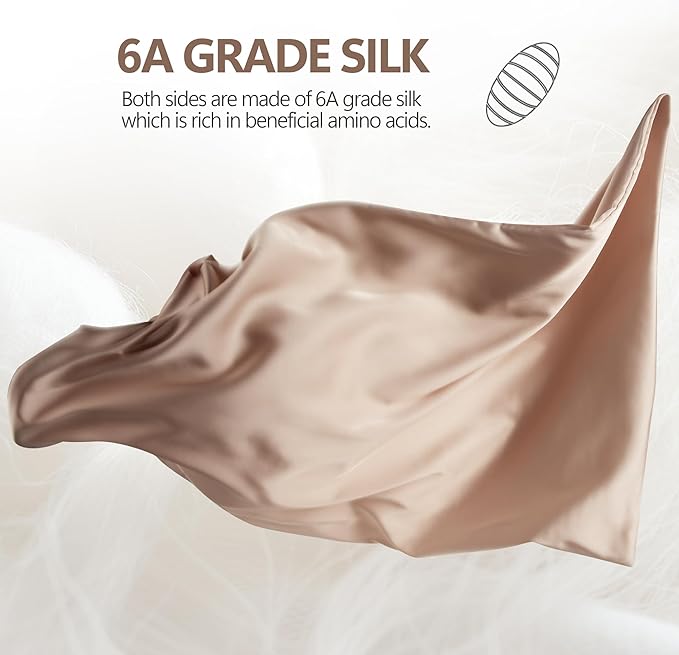 Silk Pillow Cases - 6A Luxury 100% Mulberry Silk Pillowcase for Hair and Skin - Anti-Wrinkle, Cooling & Smooth, Hidden Zipper - Pillowcases for Sleeping Women (Beige, Standard)
