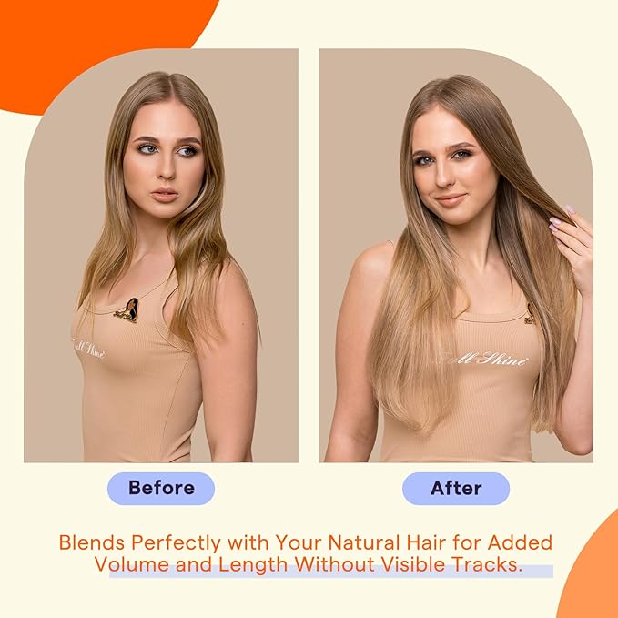 Full Shine Hair Extensions Tape in 20 Inch Color 3/8/22 Brown and Blonde Tape in Hair Extensions Human Hair Seamless Straight Soft and Silky 40PCS Invisible Remy Extensions for Women Real Hair 100g