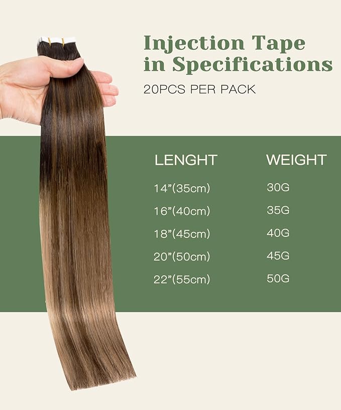 SURNEL Injected Tape in Extensions Human Hair 18 Inch Natural Black to Medium Brown and Caramel Blonde Invisible Tape in Extensions 20 Pcs40g(#1B427,18)