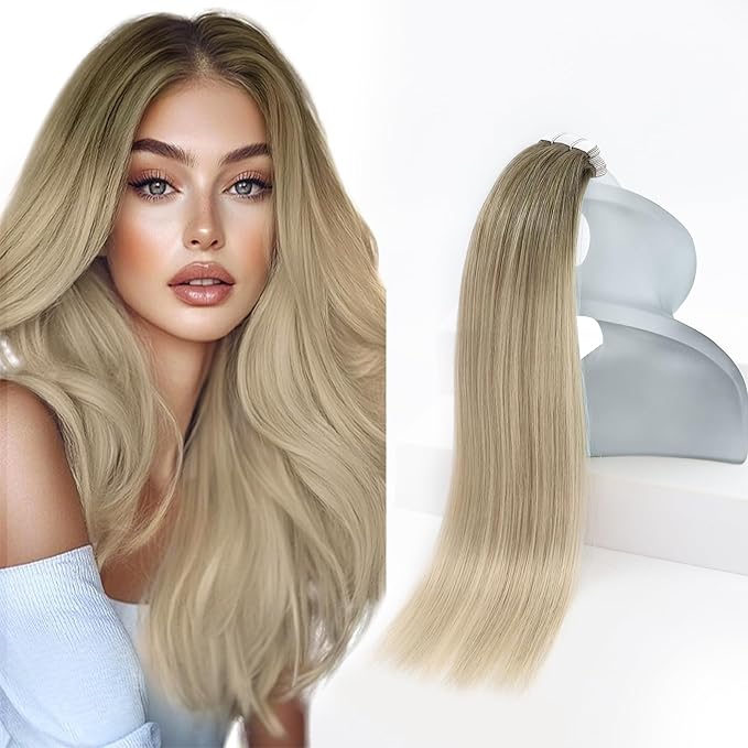 Sunny Hair Tape in Hair Extensions Real Human Hair Invisible Remy Hair Extensions Tape ins for Women Ash Blonde Root to Platinum Blonde Balayage 24 inch 20Pcs 50G