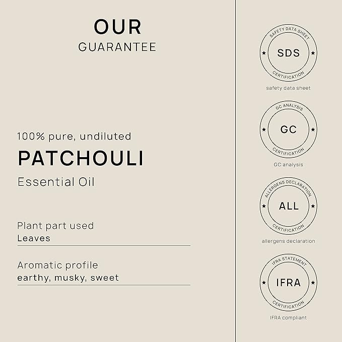 VINEVIDA Patchouli Essential Oil 10 mL - Undiluted Patchouli Oil - DIY Candle Scents for Candlemaking - 10 mL Essential Oil for Soap Making Safe for Skin (4OZV-OBP-PAT-30P-10ML)