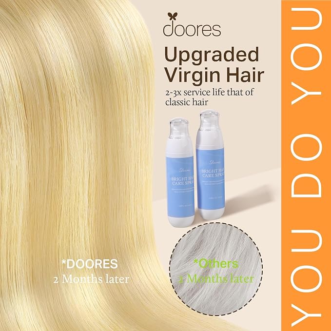 DOORES Seamless Clip in Hair Extensions Human Hair, DirtyBlonde Mixed Platinum Blonde 14 Inch 110g 7pcs, Invisi Edge Hair Extensions Skin Weft Remy Hair Straight Natural Hair