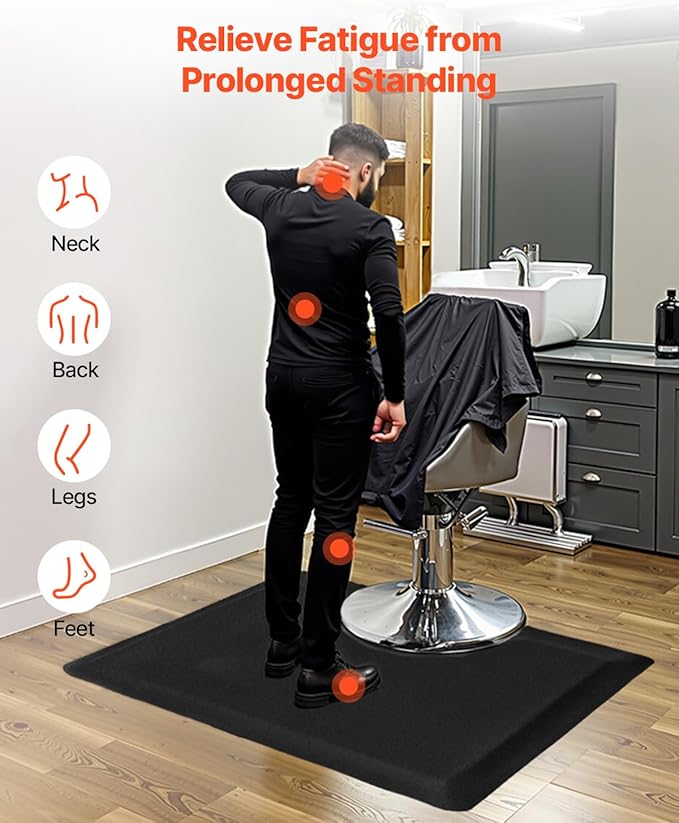 VEVOR Salon Mat for Hair Stylist, 3 x 5 FT Rectangle Salon Chair Mat Anti Fatigue, 1/2" Thickened PVC + NBR Barber Shop Floor Mat with Round Cut Out, Anti-Trip Beveled Edges & Non-Slip Bottom
