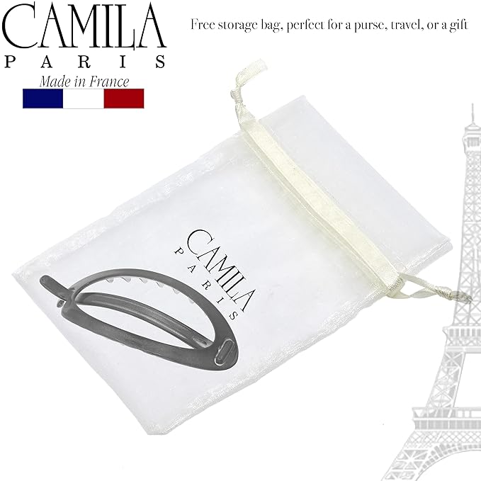 Camila Paris CP3115 French Hair Barrette Clip, Flexible Ponytail Holder No Metal Parts, Strong Hold Grip Hair Clips for Women, No Slip and Durable Styling Girls Hair Accessories, Made in France