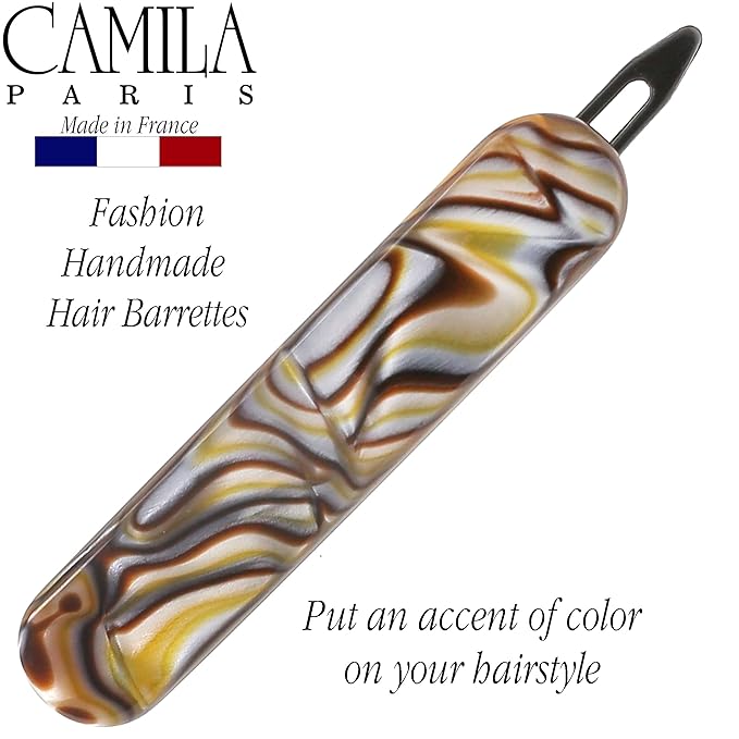 Camila Paris CP2818 French Hair Barrette Clip for Girls, Handmade, Onyx, Metal-Free Closure Strong Hold Grip Hair Clips for Women, No Slip and Durable Styling Girls Hair Accessories, Made in France