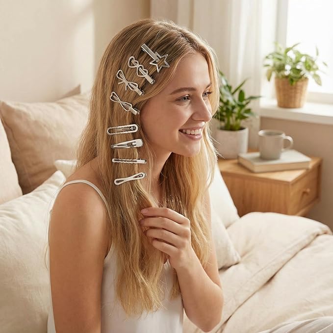 Silver Hair Clips Set for Women Styling 50pcs Bulk Barrettes Snap Hair Clips Ties Duck Bill Clip Metal Alligator No Crease Clip Bows Y2K Cute Bangs Hairclips Accessories (Silver)