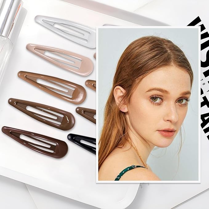 24 PCS 2.36 In Metal Snap Hair Barrettes For Women Water Drop Shape Hair Clips For Thick Thin Fine Hair,Bright Black Brown Beige White