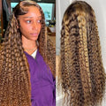 Highlight 13x6 Deep Wave Lace Front Wigs Human Hair 4/27 Ombre Curly HD Transparent Lace Frontal Wig Pre Plucked Glueless Wig human hair 210% Density Wet and Wavy Curly Wigs 18 Inch