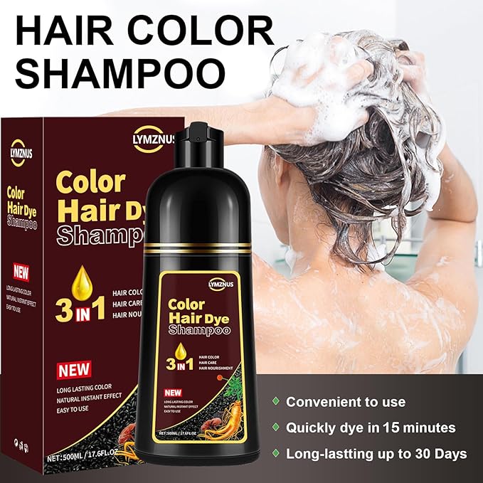 Instant Cherry Brown Hair Color Shampoo for Men and Women, Herbal Hair Dye Shampoo 3 in 1, Long lasting & Easy to Use Cherry Brown Hair Shampoo 500ml