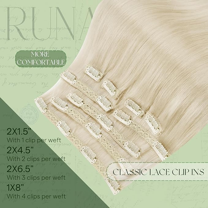 RUNATURE Blonde Clip in Hair Extensinos Real Human Hair, Short Hair Extensions Clip Ins, Human Hair Clip in Extensions for Women, Thick Ends Remy Natural Hair, 12 Inch 80g 7pcs #800 Platinum Blonde