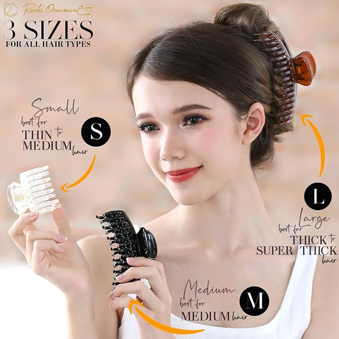 RC ROCHE 6 Pcs Double Claw Hair Clip Tooth Claw Clip Grip Tooth Jaw Clamps Thin Fine Hair Strong Hold No Slip Undo Clutchers for Women, Medium Transparent Multicolor