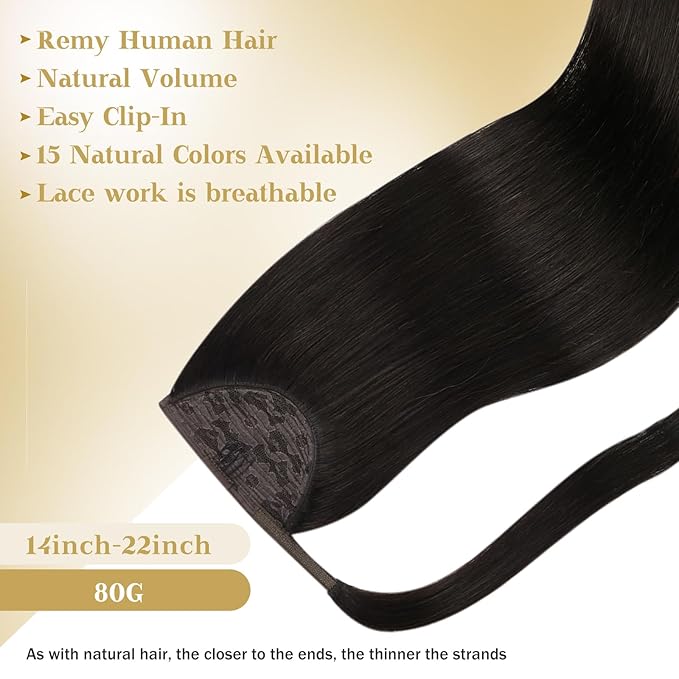 Ve Sunny Hair Extensions Ponytail Real Human Hair Wrap Around Clip in Ponytail Hair Extensions Straight Extensions Human Hair for Women Brunette Dark Brown 18inch 80G