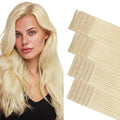 GOO GOO Invisi Edge Tape in Hair Extensions Human Hair, 613R Bleach Blonde 10pcs injected with 10pcs classical tape ins, 14inch 50g, Virgin Remy Hair, Natural Look