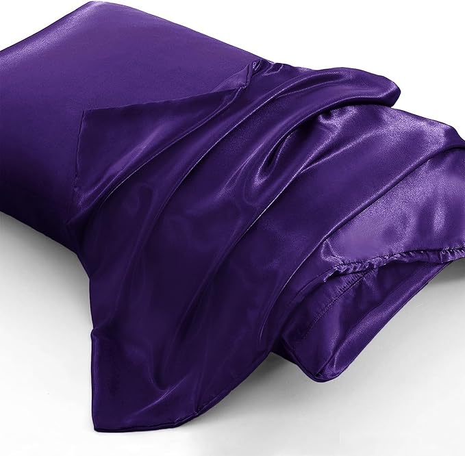 Aormenzy Satin Pillow Cases for Women Queen Size Set of 2, Purple Satin Pillowcase for Hair with Envelope Closure Silky Pillow Covers Wrinkle, Fade Resistant (20x30 Inches)