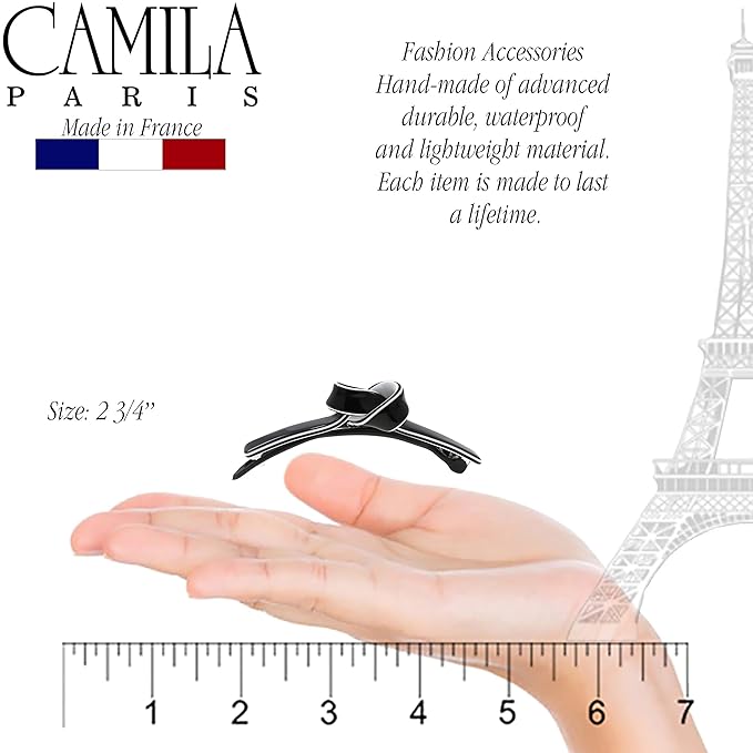 Camila Paris CP3358 French Hair Barrette Clip for Girls, Handmade, Black/White, Metal-Free Closure Strong Hold Grip Hair Clips for Women, No Slip Durable Styling Girls Hair Accessories, Made in France