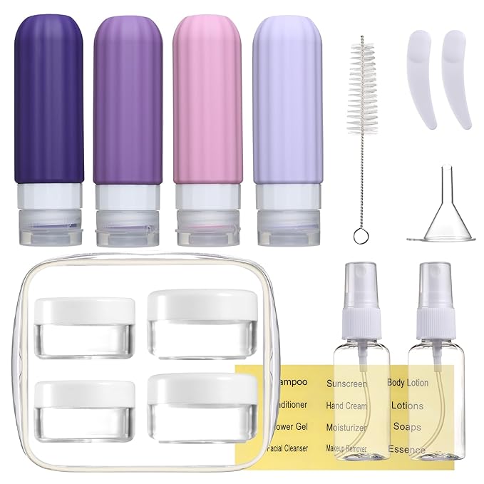 16 Pack Travel Bottles for Toiletries, Leakproof Travel Containers for Toiletries, TSA Approved Silicone Travel Accessories Squeezable Refillable 3oz for Shampoo Conditioner Lotion