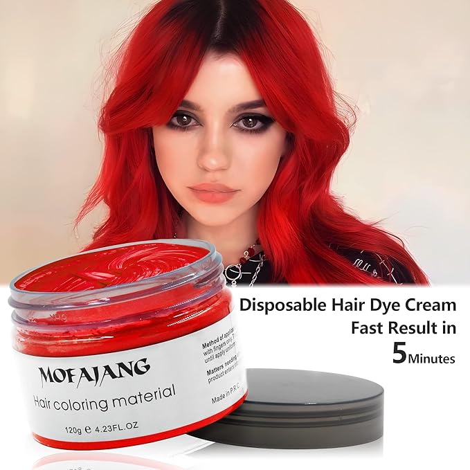 Red Temporary Hair Dye Wax Natural Instant Hair Color Wax Pomades 4.23 oz,Hair Styling Clay for Party, Cosplay, Halloween,Christmas
