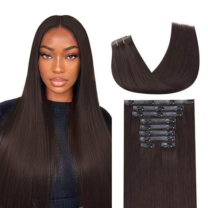 Lashey Seamless Clip in Hair Extensions Human Hair 150g 9pcs #2 Dark Brown Straight 24 Inch Human Hair Clip in Extensions for Women