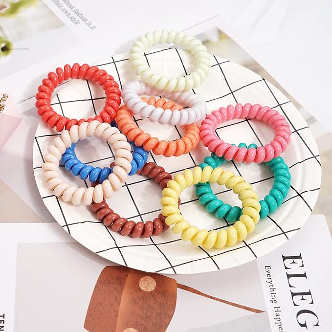 DED Hair Ties,24 Pack No Crease Spiral Hair Ties Hair Elastics,Waterproof Phone Cord Hair Coils, Elastic Ties Hair Accessories for Women Girls Kids