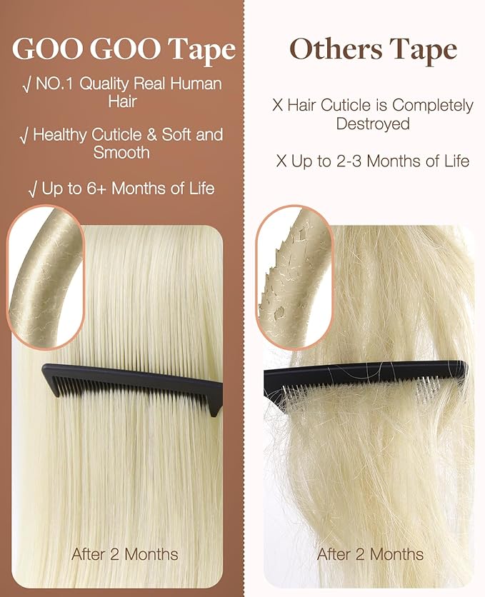 GOO GOO Invisi Edge Tape in Hair Extensions Human Hair, 18AT60A Pearl Ash Blonde Highlights 20pcs injected with 20pcs classical tape ins, 20inch 100g, Virgin Remy Hair, Natural Look