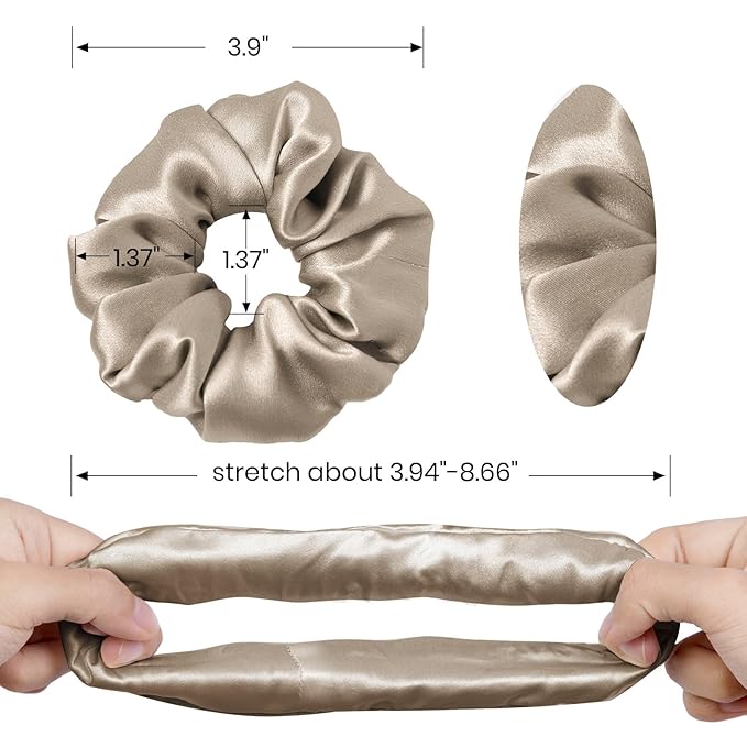 LILYSILK Silk Hair Scrunchies / Ties for Frizz & Breakage Prevention, 100% Mulberry, No Damage, Elastic ponytail Holders, 1Pc, Coffee
