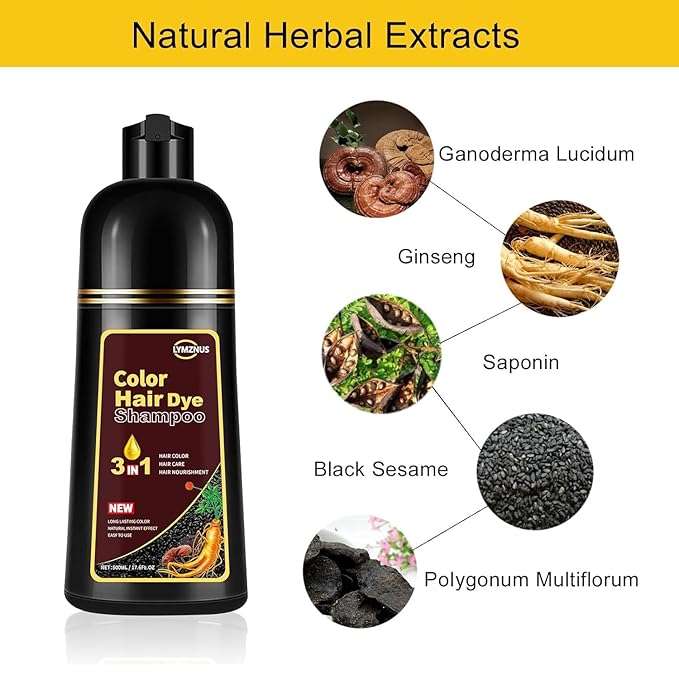 Golden Brown Hair Dye Shampoo 3 in 1, Instant Root Touch Up for All Hair Types & Full Hair Color, Lasts Up to 30 Days, Natural-Looking Color for Women & Men Champu Para Canas Easy Application, 500ml