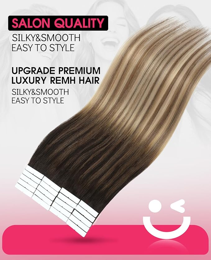 Youngsmile Invisible Tape in Hair Extensions Human Hair #2/6/18 Dark Brown to Dirty Blonde 20pcs 30g 14 Inch Injection Tape in Hair Extensions Human Hair (#2/6/18,14'')