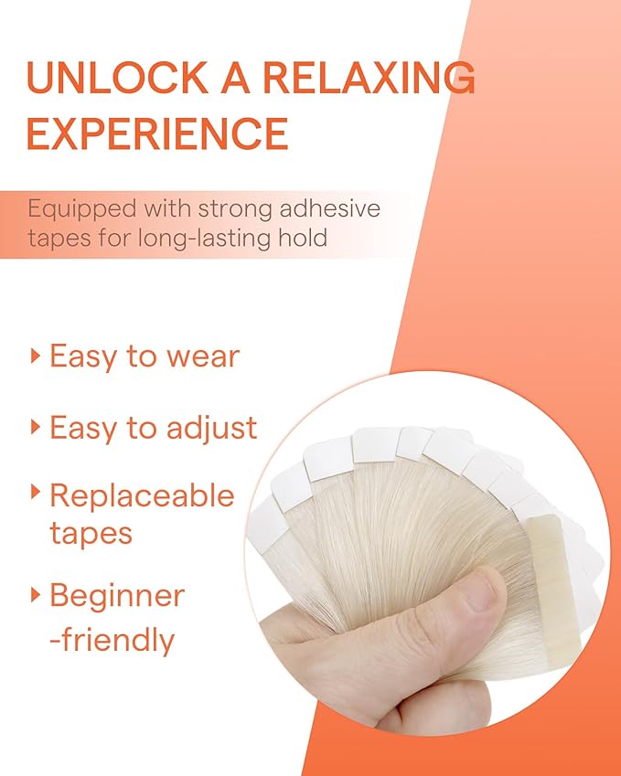 Sunny Hair Tape in Hair Extensions Real Human Hair Invisible Remy Hair Extensions Tape ins for Women White Blonde 12 inch 20G