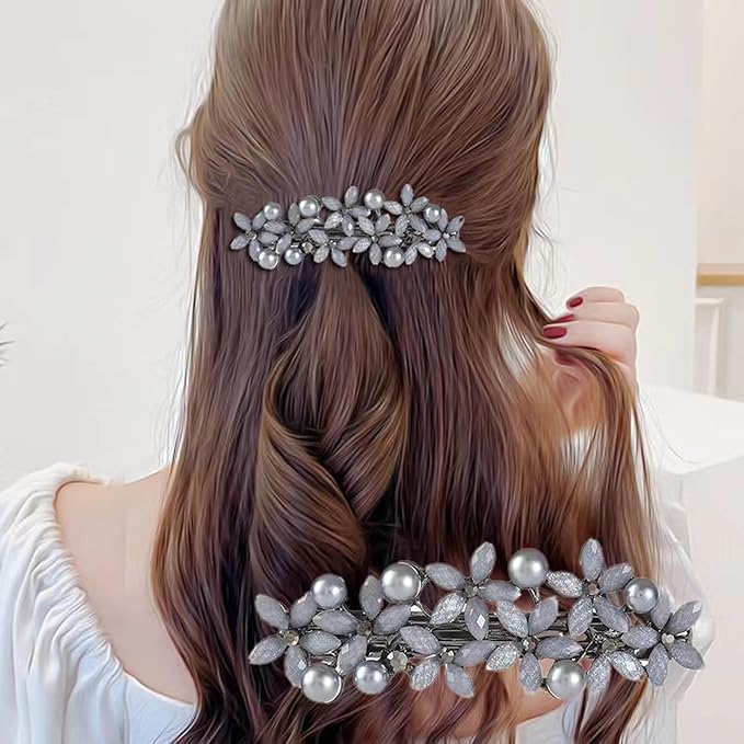 Hair Clips, 4PCS Rhinestone Pearl Hair Barrettes for Women Girls, Sparkly Glitter Rhinestones Flowers Hairpin French Style Hairclips Vintage Hair Accessories