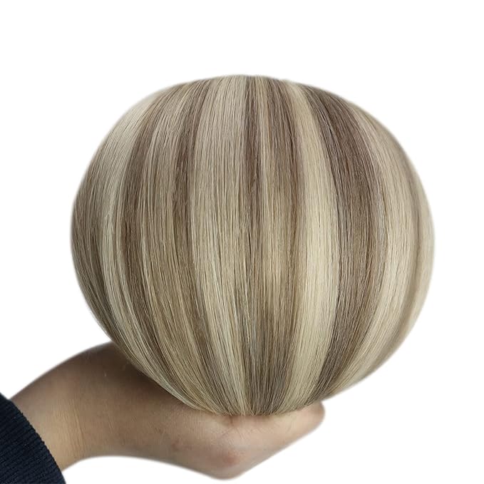 YoungSee Highlights Clip in Hair Extensions Human Hair Brown Highlight Clip in Extensions Light Brown with Blonde Real Hair Extensions Clip in Human Hair Easy to Wear 7Pcs 120G 20Inch