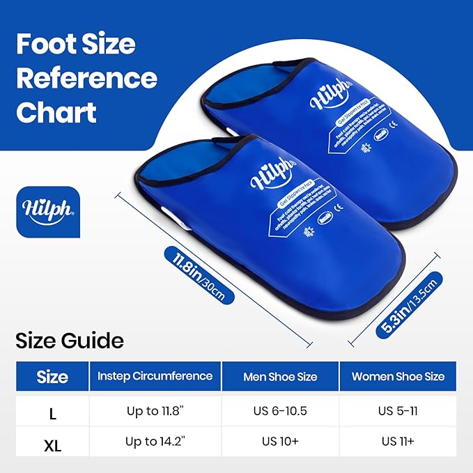 Hilph Foot Ice Pack Slippers for Plantar Fasciitis & Bunion 2 Packs, HSA or FSA Eligible Reusable Hot Cold Packs Gel Ice Slipper for Foot & Toes Pain, Gout, Foot Surgery, Neuropathy, Swollen (Blue)