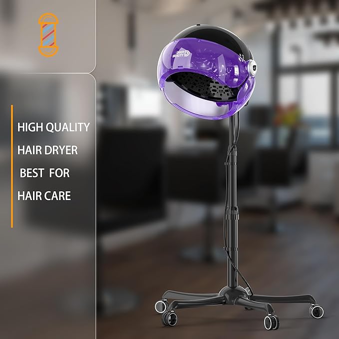 Professional Standing Hair Dryer - 1875W Floor Standing Hooded Dryer Hair Bonnet with Ionic Generator for Professional Salon Station Spa Home Use Hair Drying Treatment Adds Shine Volume (Purple)