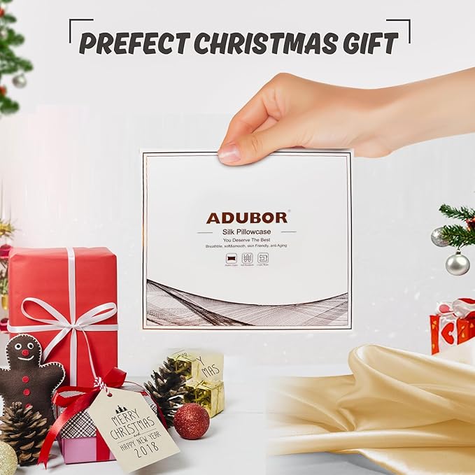 Adubor 100% Silk Pillowcase - Mulberry Silk Pillow Cases, 23 Momme 6A Grade Fibers, Silk Pillow Case for Hair and Skin Health, with Hidden Zipper (Standard 20''×26'', Gold, 1PC)