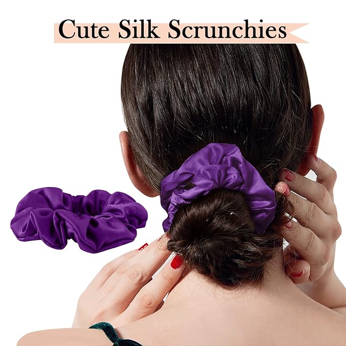 Silk Hair Scrunchie, 100% Mulberry Silk, No Damage for Frizz Prevention, Sleep Scrunchie, Hair Accessories for Women (Violet), 1 Count