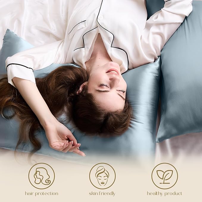 ZIMASILK 100% Pure Mulberry Silk Pillowcase for Hair and Skin,with Hidden Zipper,Both Side 19 Momme Silk,600 Thread Count, 1pc (Standard 20''x26'', Dusty Blue)