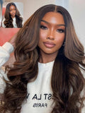 YIROO Bye Bye Knots Glueless Wigs Highlight Balayage Brown Body Wave Put on and Go 7x5 Lace Front Wig Invisible Knots Pre Plucked Ready to Go 22inch