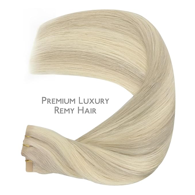 WENNALIFE Invisi Edge & Classic Tape in Hair Extensions Human Hair, 22 Inch 50g 20pcs(10pcs Invisi Edge & 10pcs Classic) Ash Blonde Highlighted Platinum Blonde Invisible Luxury Remy Hair Injected
