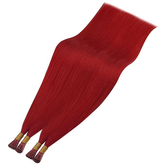 YoungSee Itip Human Hair Extensions Red Itip Hair Extensions Real Human Hair Red 14Inch 40s Tip Hair Extension Cold Fusion Hair Extension Colored for Party Highlights