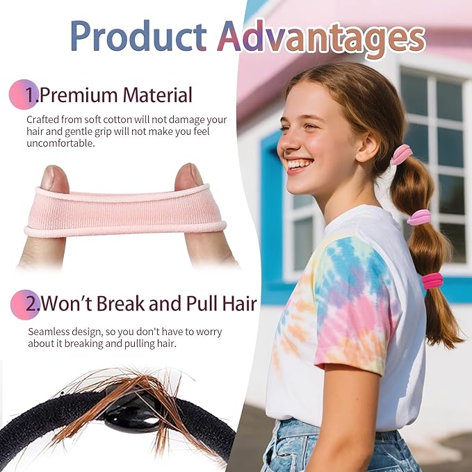 Bessrung 100PCS Elastic Hair Ties No Damage, Seamless Nylon Hair Bands for Women Girls, Soft Stretchy Ponytail Holder No Crease Hair Ties for Thick Thin Hair Christmas Gift(Dark Pink, Light Pink)