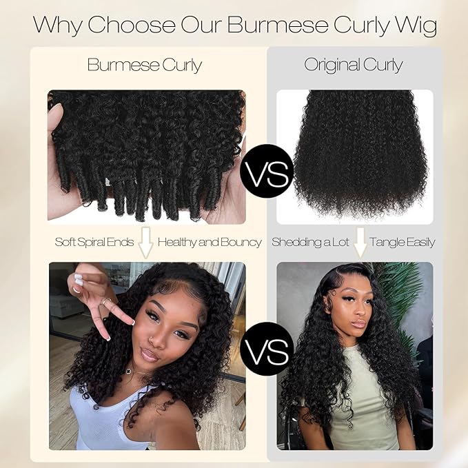 Burmese Curly Human Hair Wig with Spiral End 200% Density 360 Full HD Lace Front Wigs Human Hair Water Wave Wigs for Women 32Inch Pre Plucked with Baby Hair Tiny Knots Natural Black