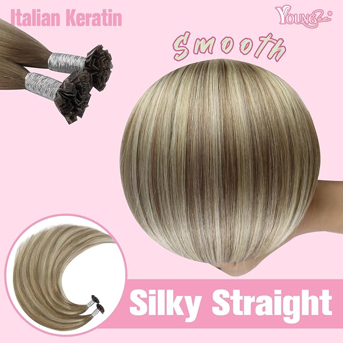 YoungSee K Tip Hair Extensions Real Human Hair Ombre Light Brown Balayage Blonde Ktip Real Hair Extensions Human Hair 24In 1G/S 50G